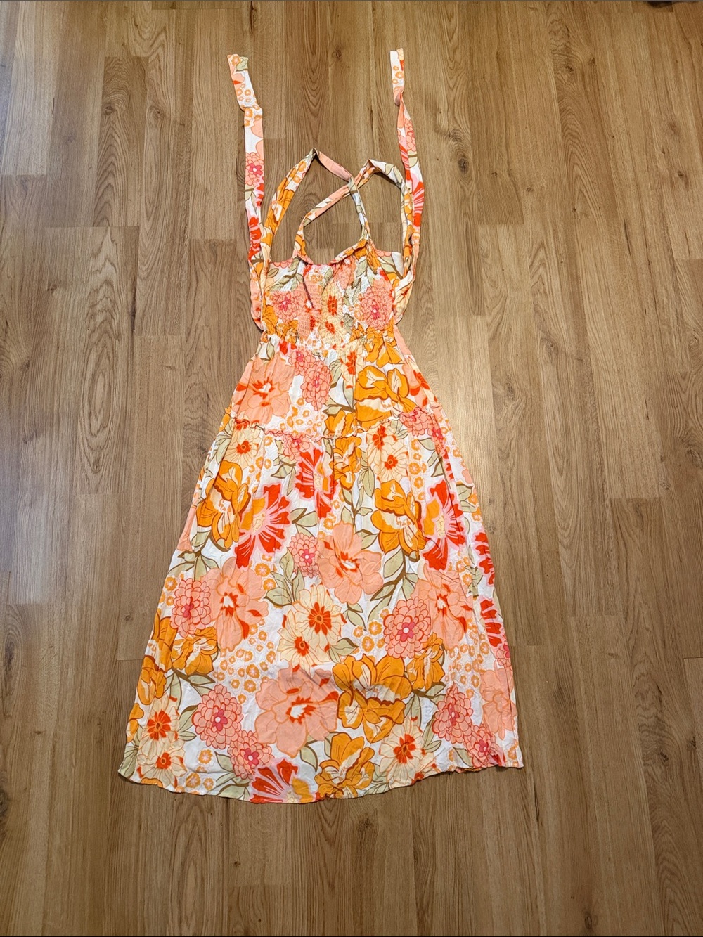 Girls' Floral Tie-Back Sundress in Orange & Pink